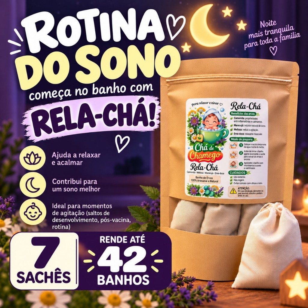 BEBÊ NÃO QUER DORMIR? Rela-Chá – Banho de Ervas para Relaxar e Induzir o Sono | 7 Sachês – Rende até 42 Banhos