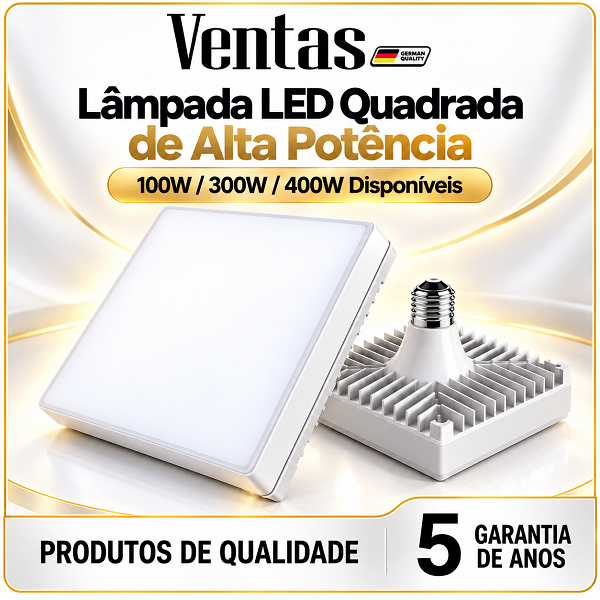 Ventas 400W Luz Forte Lâmpada LED Quadrada E27 Bivolt 6500K Branco Frio 180° para Teto Sala Quarto Cozinha Garagem