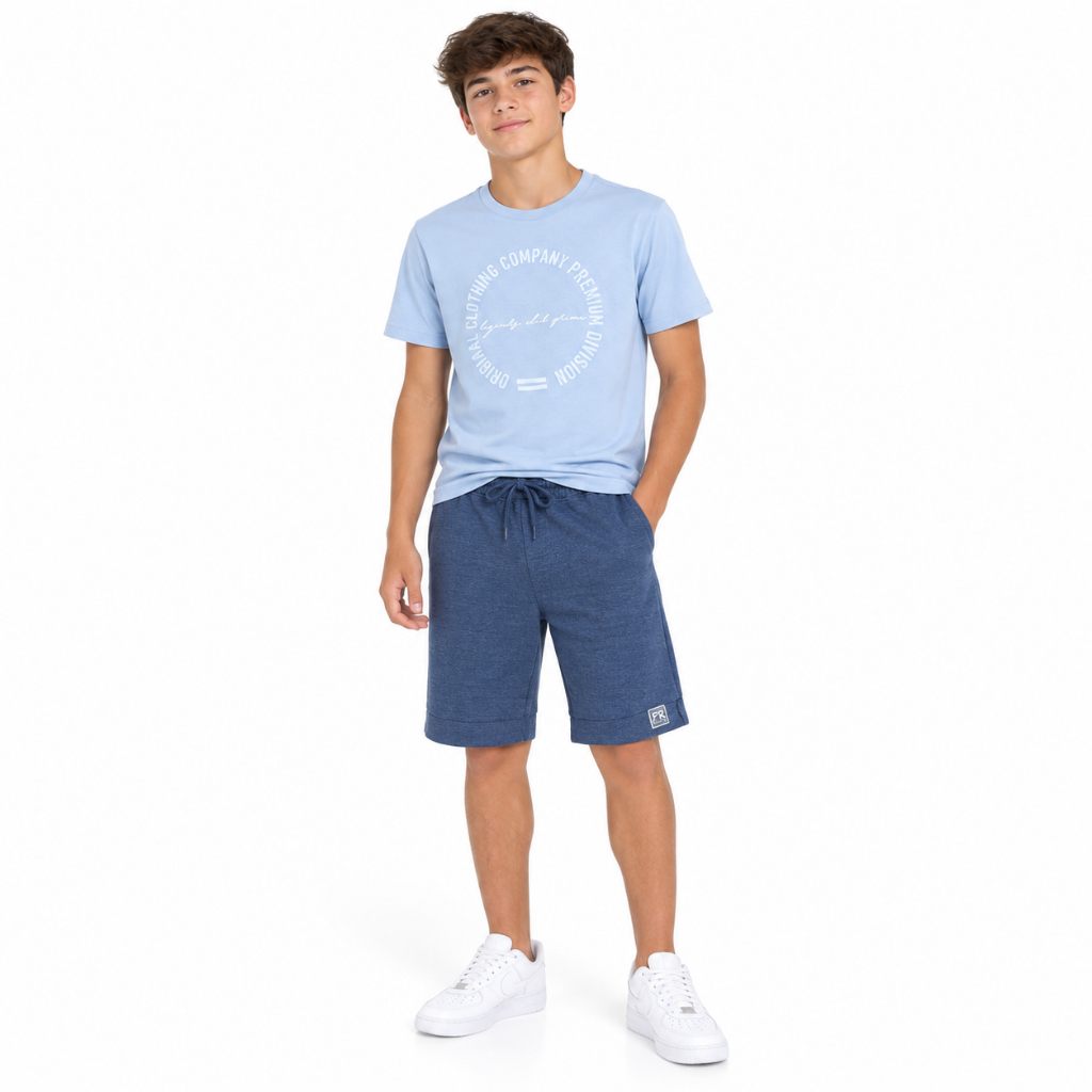 Bermuda Infantil Masculina Moletinho Azul Jeans FR Confortável do 4 ao 16 – Peça Unitária.