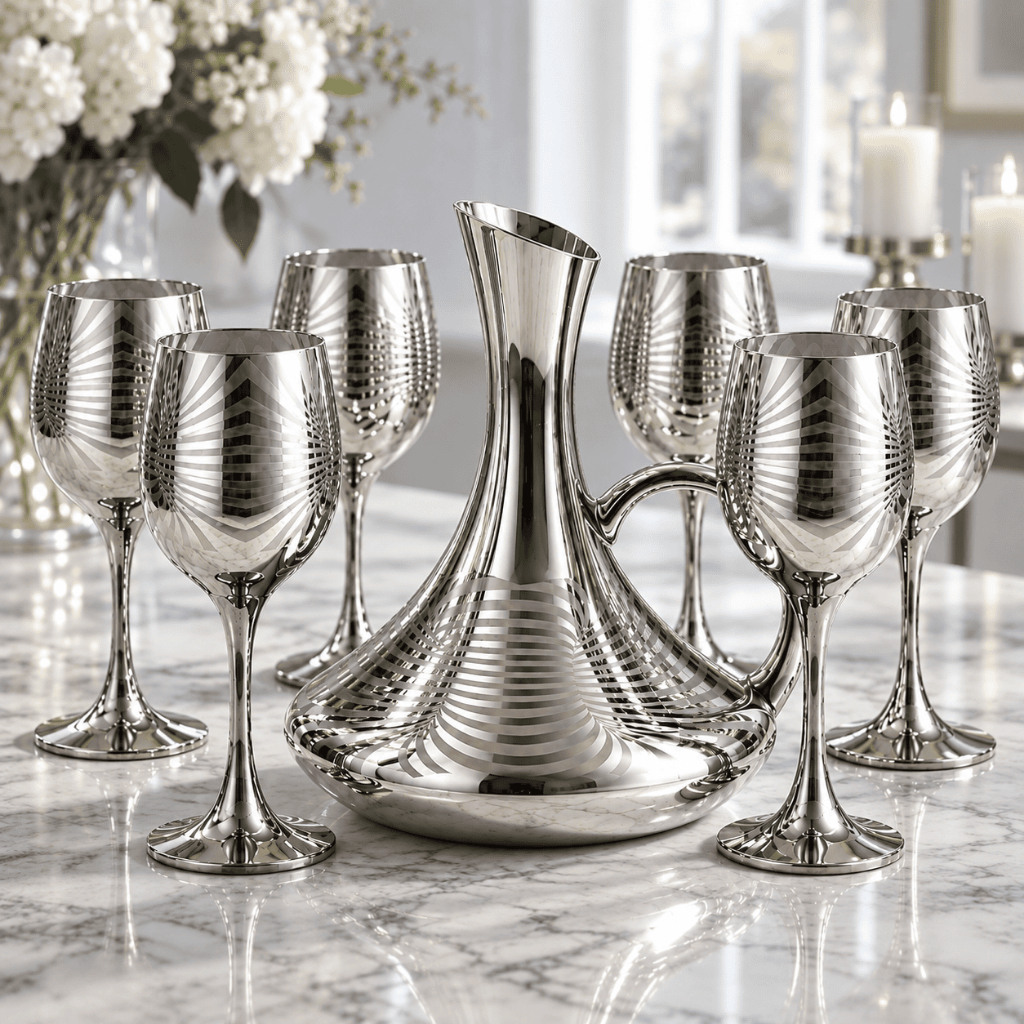 Conjunto de Jarra de Vidro Decanter 1,5L com Detalhes Árabes e 6 Taças Decorativas