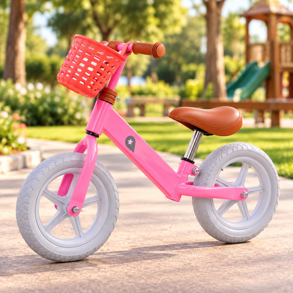 Bicicleta de Equilíbrio Infantil Aro 12 Sem Pedal com Cestinha Rosa até 25kg