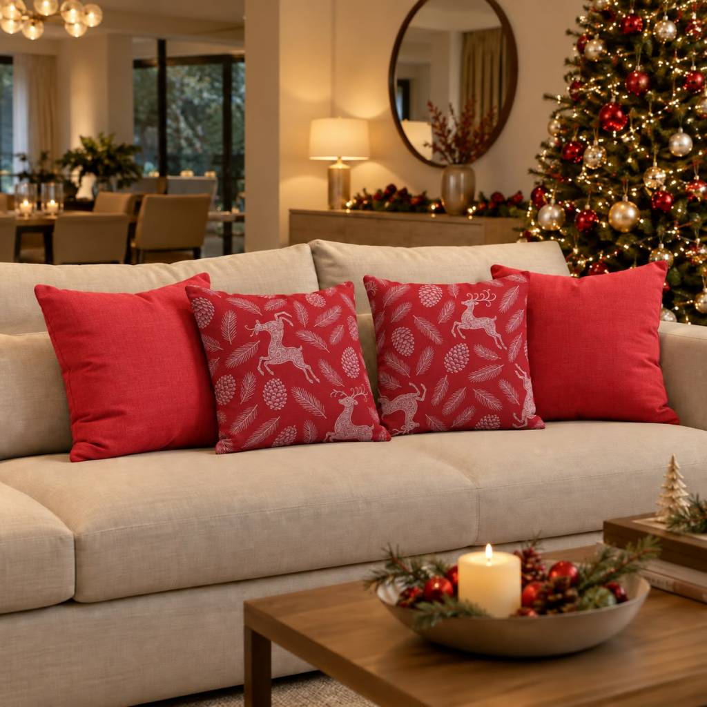 kit 4 Capas Almofadas Decorativas 45x45 Estampas Natalinas  Almofada Poltrona Sofá Sala  Feliz Natal