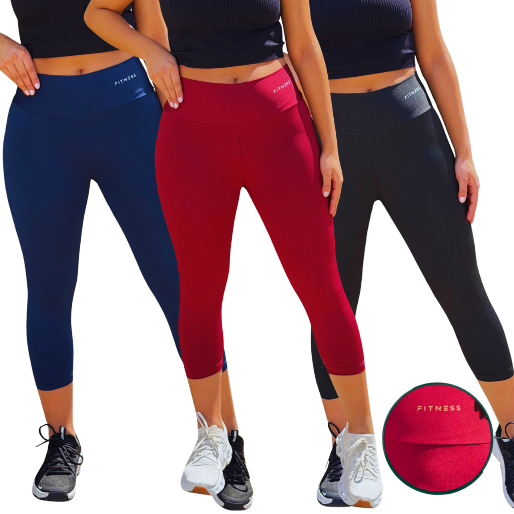 KIT 2 Corsario Feminino Capri Cintura Alta Academia Suplex Sem transparencia