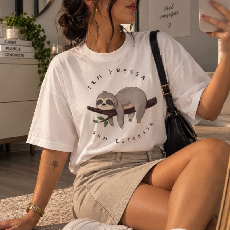 Camiseta Feminina Oversized Estampada Algodão confortável preguiça Casual
