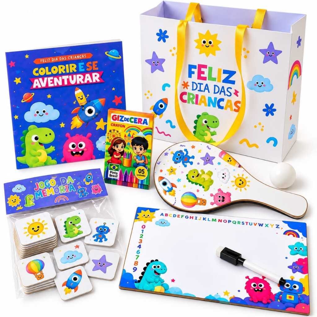 Kit Dia das Crianças Infantil Presente Criativo Jogos Colorir Pintar Meninos e Meninas