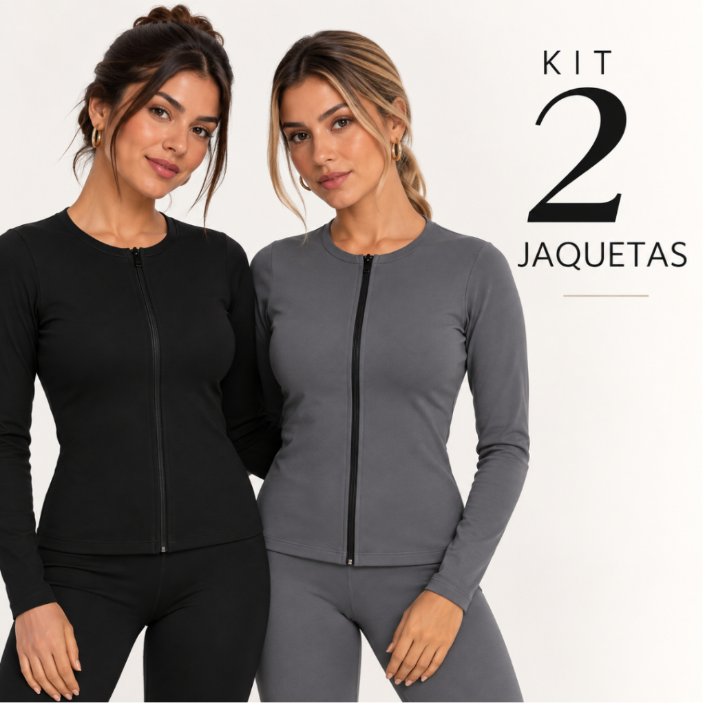 Kit 2 Casaco Feminino Treino Academia Slim Ziper Dryfit Proteção Solar Blusa Térmica