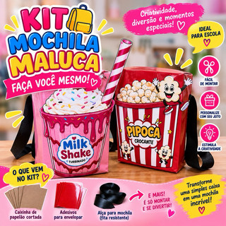 Kit Mochila Maluca Faça Você Mesmo Infantil – Caixa + Adesivos + Alça para Montar