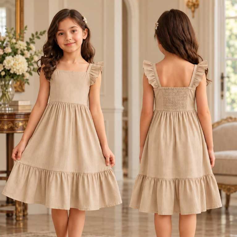 Vestido Infantil Menina Laurita Duna com Alça Babado e Costas em Lastex – Tamanhos 6 ao 10 - ENVIO RAPIDO