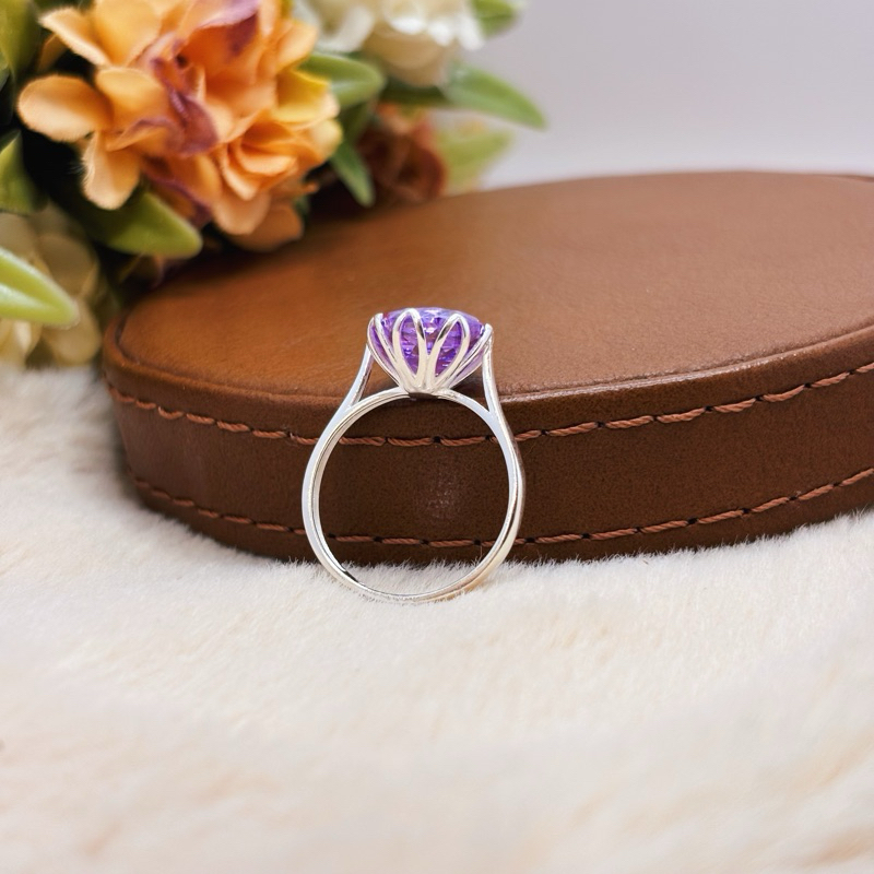 Anel Feminino Rose Cut Lua Lilás 10mm em Prata 925 Elegante · foto 2
