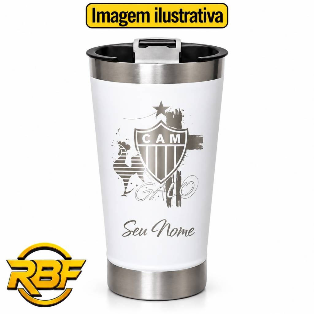 Copo Tèrmico Personalizado 473ml Gravado a Laser Galo + Nome C/Tampa e Abridor Varios Modelos Atleticanos