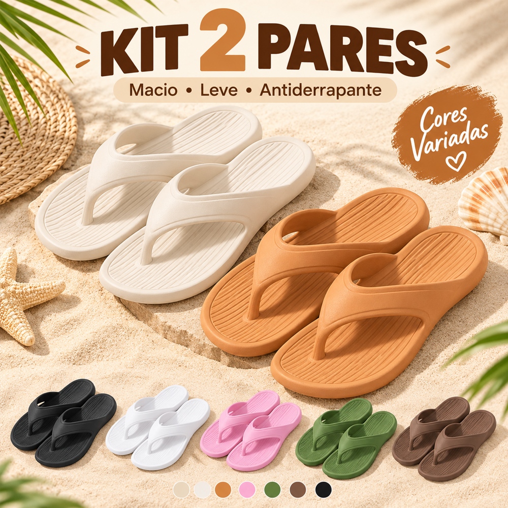 Kit 2 Pares Chinelo Feminino e Unissex Antiderrapante Confortável Macio Leve Para Praia Piscina