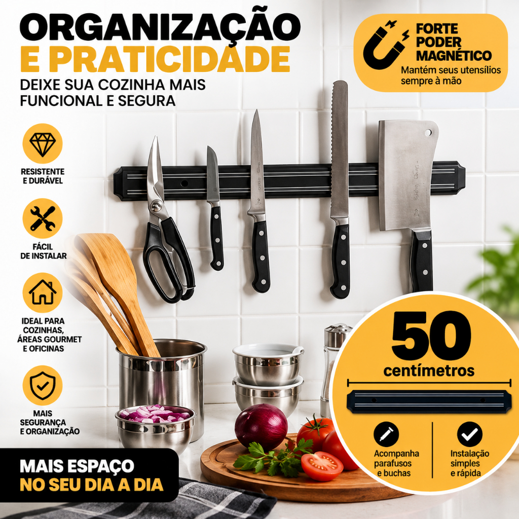 Barra Magnética para Facas Ferramentas Multiuso 50cm Grande