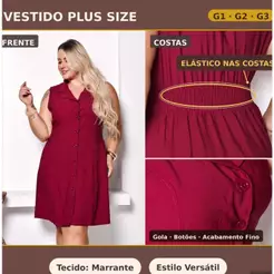 Vestido Plus Size Midi Sensorial Marrant Chamise Com Botão Lastex Atrás Elegante Casual