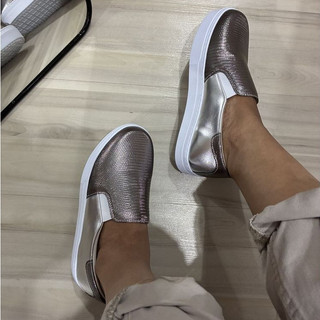 Tênis Slip On Feminino Prata Casual Confortável Fácil Calce Daya Store