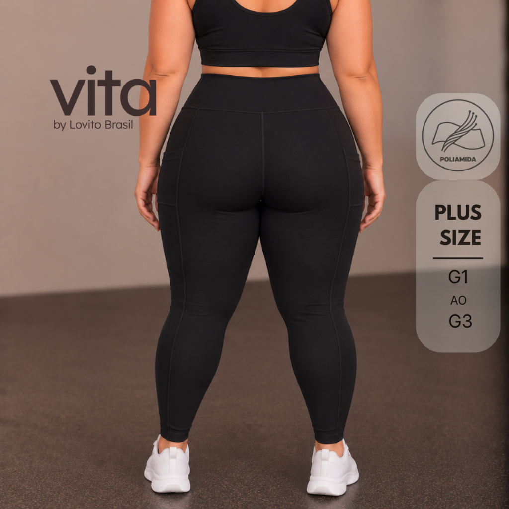 Lovito Vita Calça Legging Esportiva Feminina com Cós Largo Plus Size SPB22902320 — imagem 2 de 2