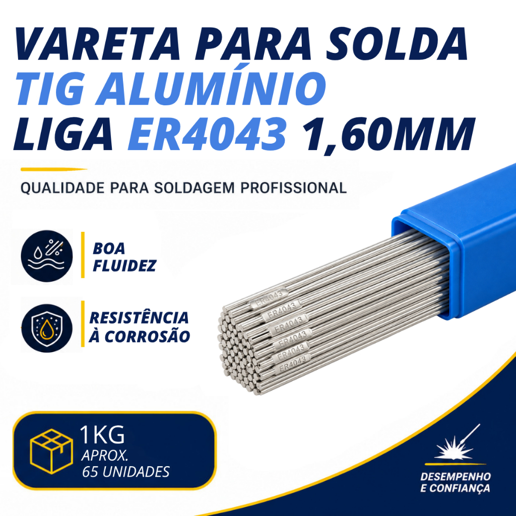 1kg Vareta Tig Aluminio 4043 (1,60mm) 1/6'' - Soldaforte