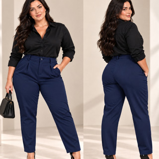 Calça Alfaiataria feminina roupas Plus size feminino Plissada reta Casual Elegante Social