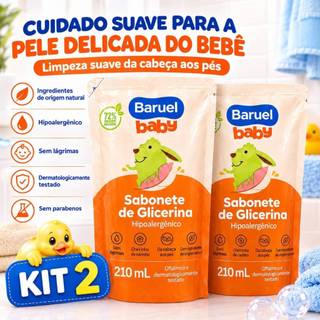 Kit 2  Sabonete Líquido Infantil Baruel Glicerinado  210 ml - Sem Lagrima | Hipoalergênico