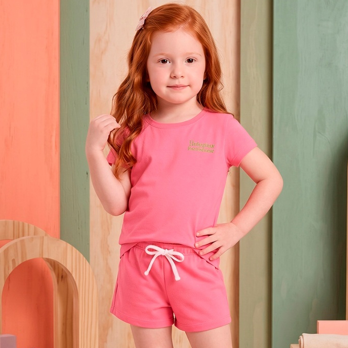 Conjunto Bebê Feminino Monocromatico Rosa Coral