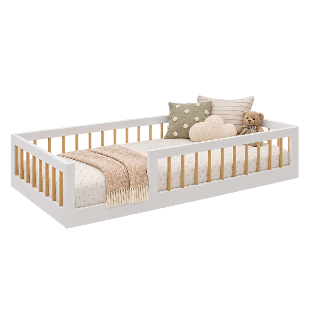 Cama Infantil Montessoriana Solteiro Tigus Matteo 100% em MDF Branco/Amadeirado