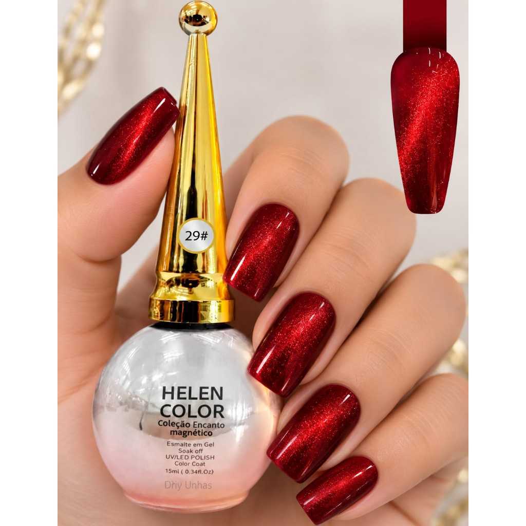 Helen Color Esmalte em Gel Magnético Efeito Olho de Gato Helen Color Brilho Intenso Alta Durabilidade 15 ml
