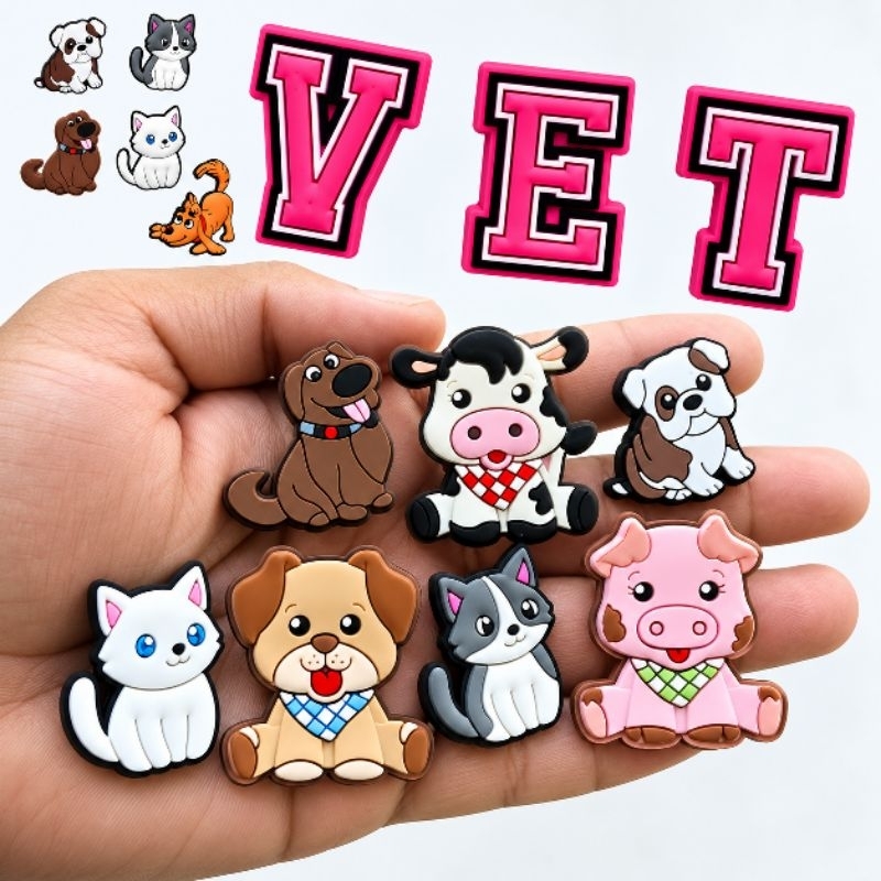 Kit Pins Vet Bottons Veterinária Enfeites Para Sandália Babuche Cachorro Gato Fácil de Colocar Removíveis (Kit Vet)