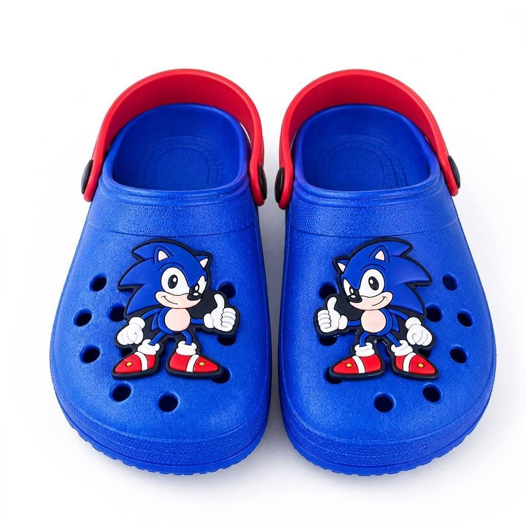 Babuche Masculino Infantil Antiderrapante Confortável Kids Menino Azul Sonic Ajustável Chinelo