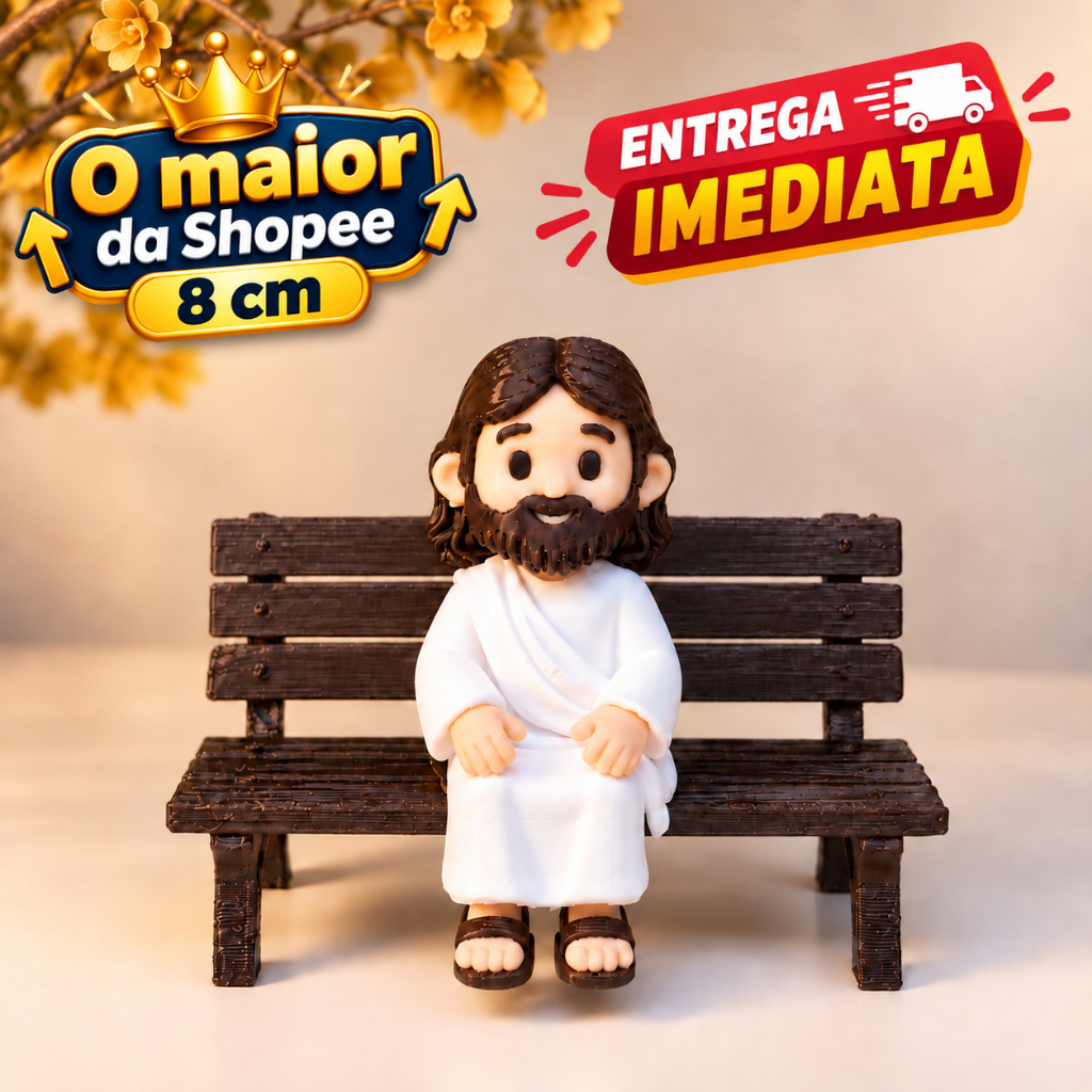Mini Jesus (8cm)Sentado para Monitor | Enfeite Cristão Decorativo para Mesa e Estante
