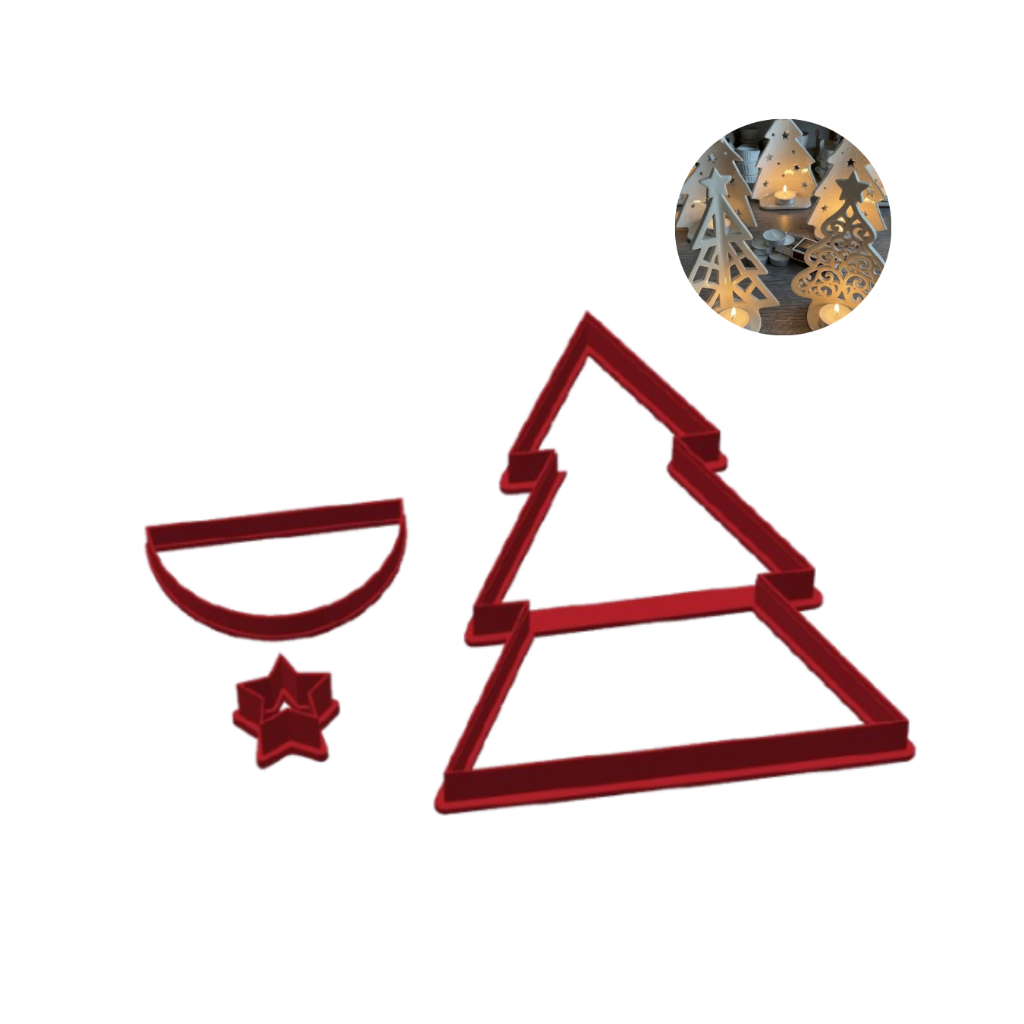 Cortador Luminária Árvore de Natal 3D com Base e Estrela para Argila Cerâmica Fria Biscuit Monand 15cm