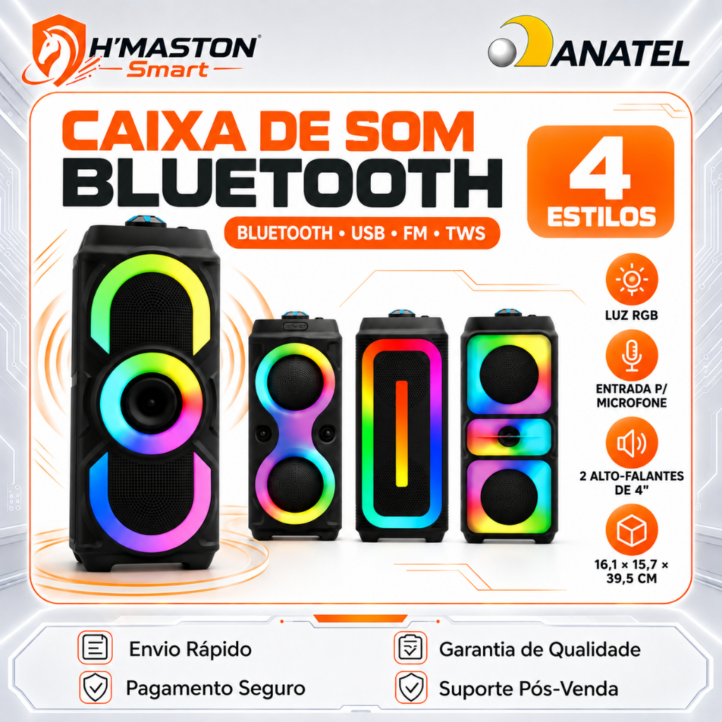 H'MASTON QS Caixa De Som Bluetooth Portátil Som Caixa Bluetooth Caixa De Som Com Radio Fm Caixa De Som Tws