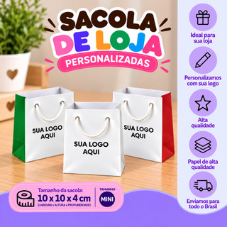 Sacola Personalizada com Logo para Loja Mini 10x10x4 cm Embalagem Personalizada