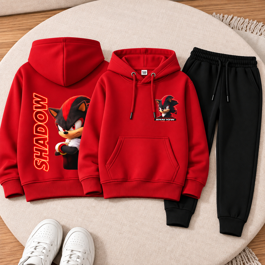 Conjunto Moletom Calça e Canguru Infantil Sonic shadown Com Capuz Estampado Alta Qualidade criança casaco