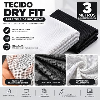 Tecido Telinha Furadinho Dry Fit 100% Poliéster para Tela de Projeção 4 Metros