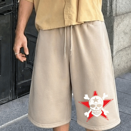 Short Baggy Masculina Moletom Estampada Solta Oversized Casual Streetwear Cós Elástico Cordão Com Bolsos Confortável