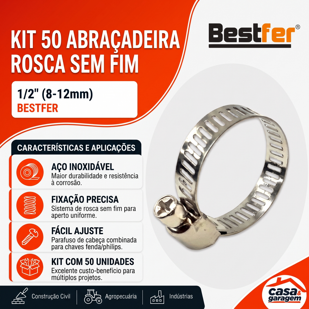 Abraçadeira Rosca Sem Fim 8X12Mm 50Pcs Bestfer