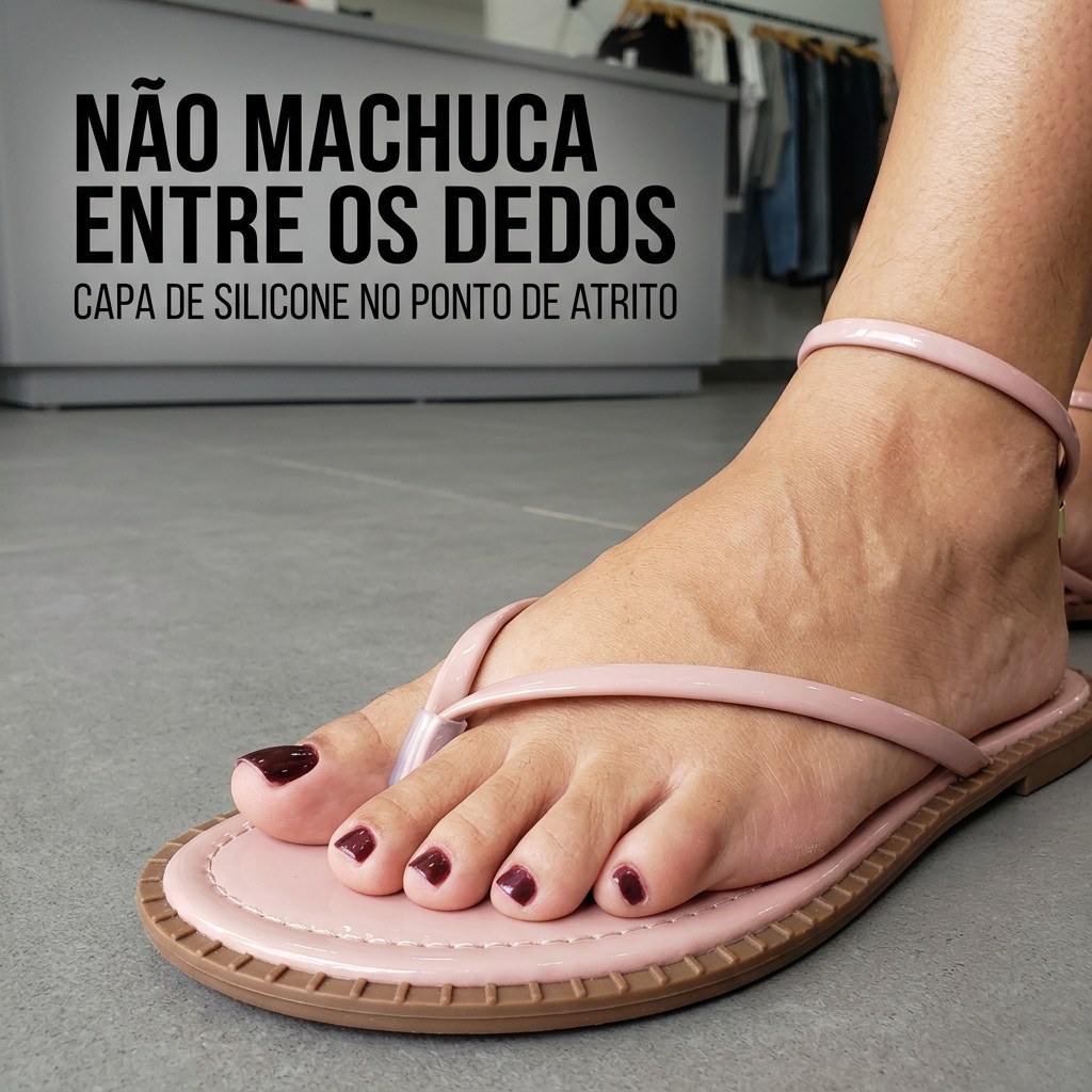 Sandália Rasteira de Dedo Feminina Verniz Sem Salto Fivela Regulável Confortável Trabalho