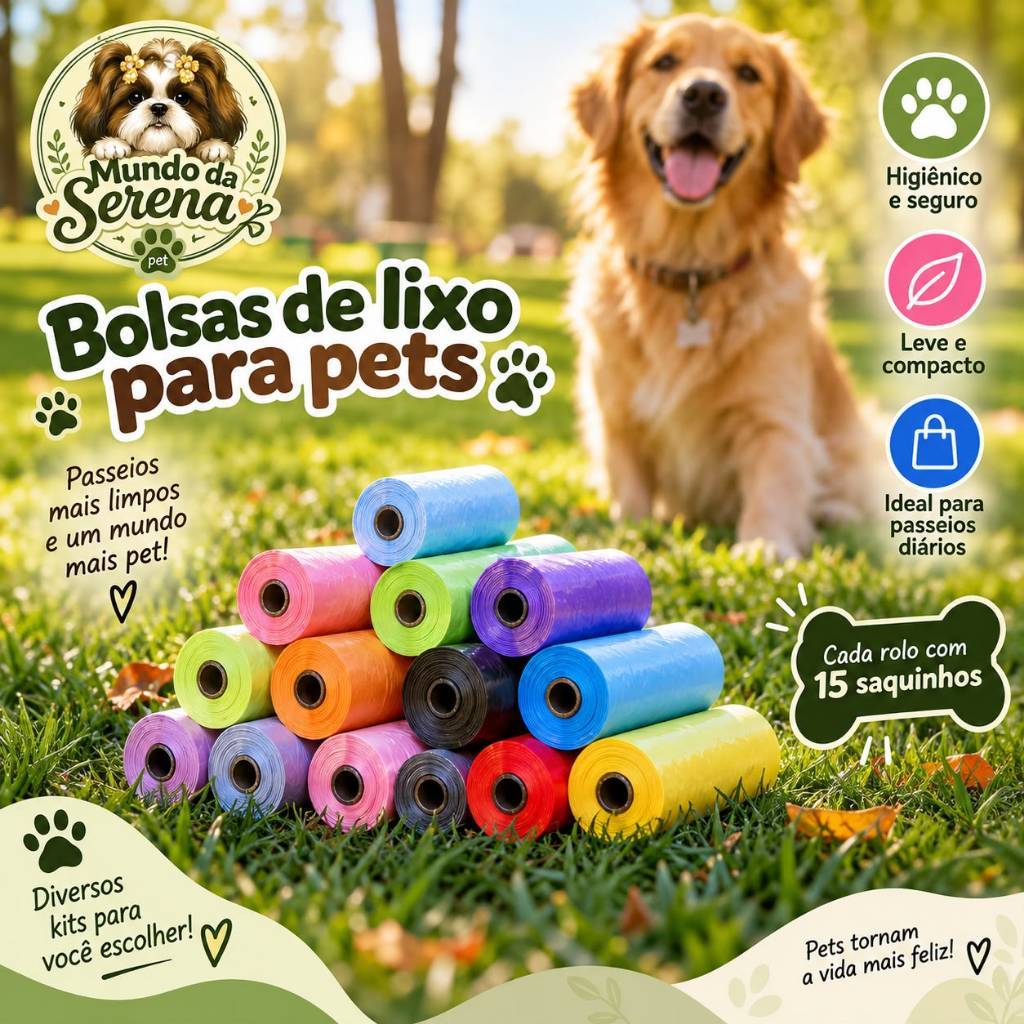 Refil Cata Caca Coco Sacolas Saquinhos Biodegradável Prático Para Pet 45/90/135/180 Saquinhos