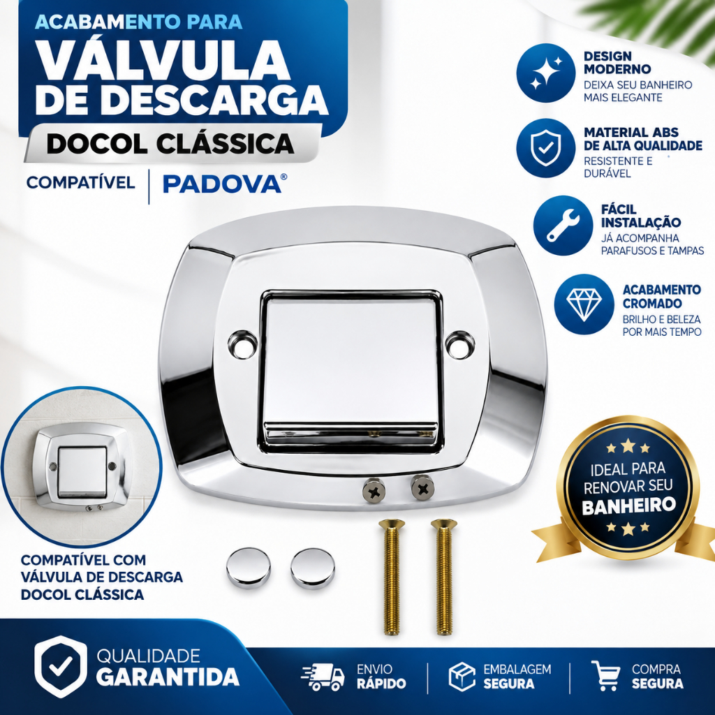 Acabamento Para Válvula Descarga Docol Clássica ABS Cromado Compatível Padova