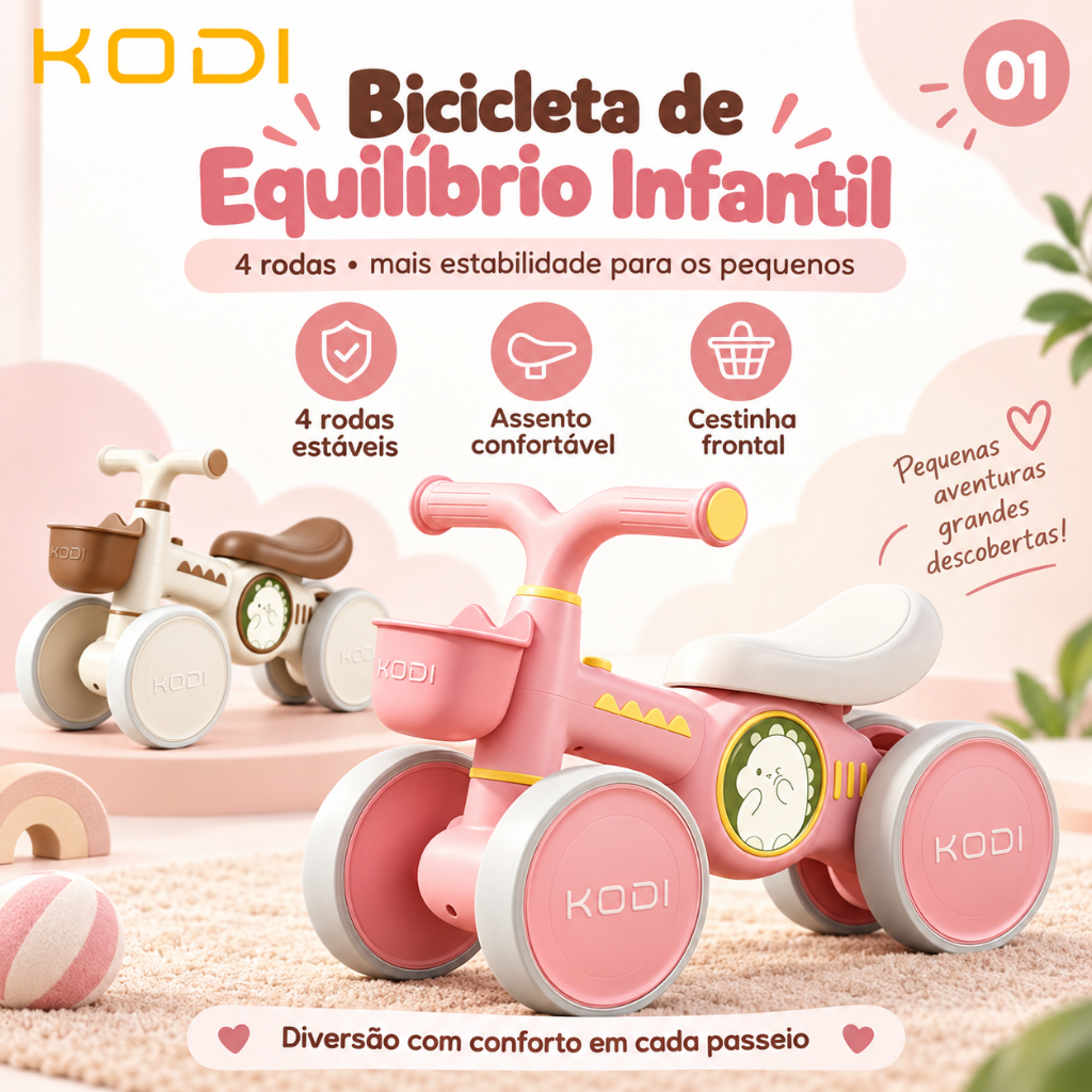Bicicleta de Equilíbrio 4 Rodas 1-4 Anos – Sem Pedal, Brinquedo de Deslizar para Bebês -P25
