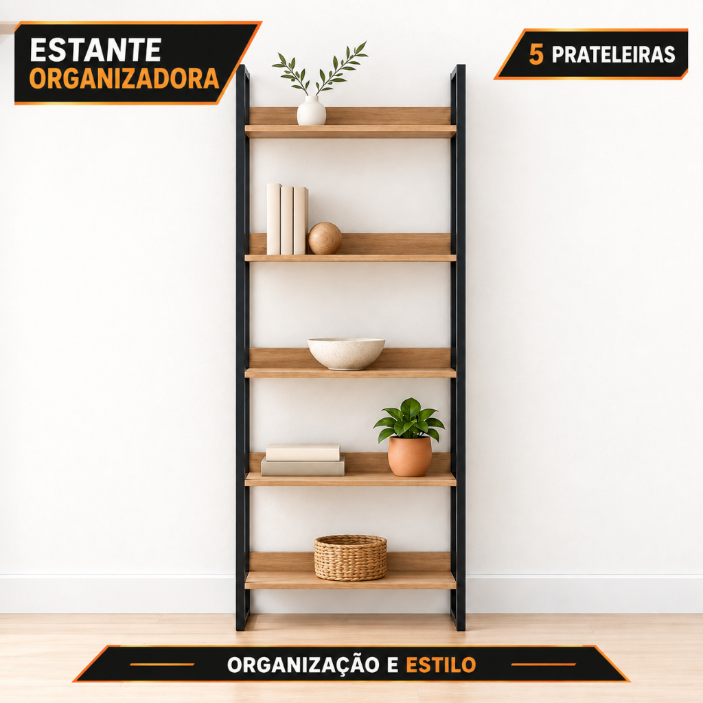 Rack Organizador Multiuso Estante Industrial 5 Prateleiras Escritório Quarto 189cm Premium Livreiro