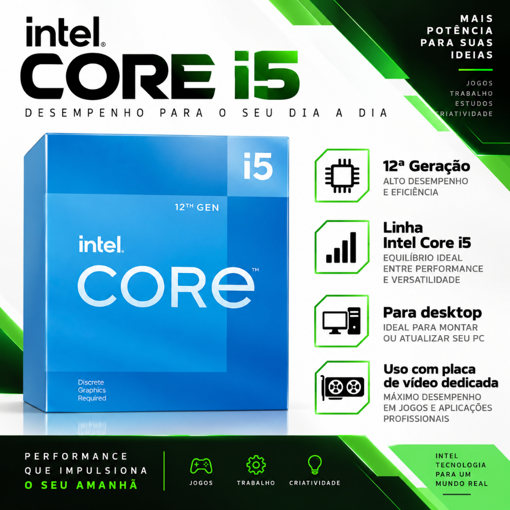 Processador Intel Core i5-12400F LGA1700 6 Núcleos 12 Threads Até 4.4GHz Cache 18MB 12ª Geração - Box