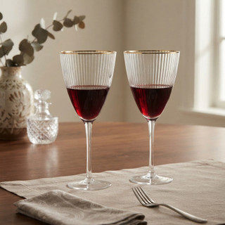 2 Taças Wolff de Vidro para Vinho com Borda Dourada 400ml Cozinha Casa Presente Decoração Elegante Sofisticada Champagne