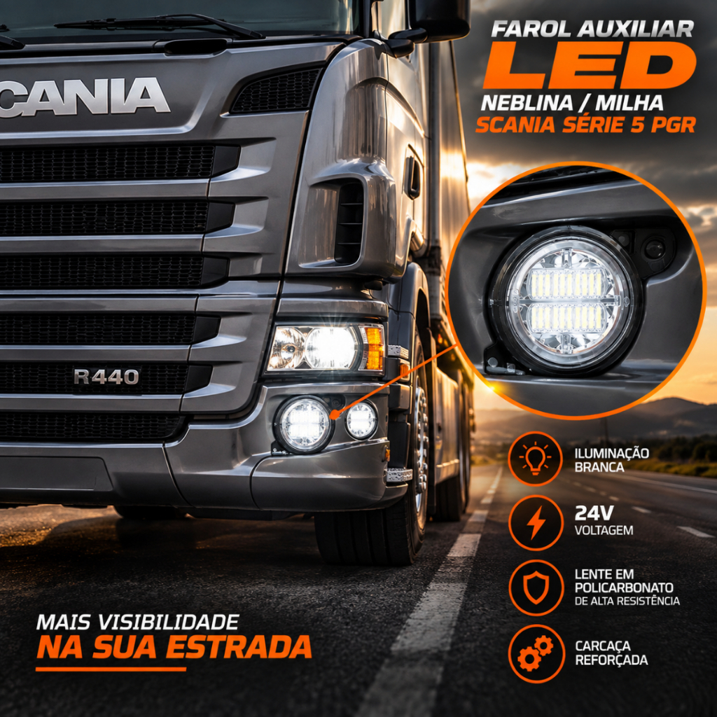 Farol Auxiliar Neblina Milha Led Scania Série 5 PGR  L/E — foto 3