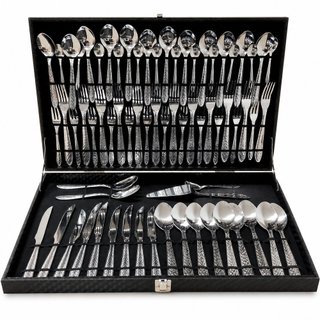 Maleta Conjunto de Talheres Garfo Faca Colher 70 peças em inox