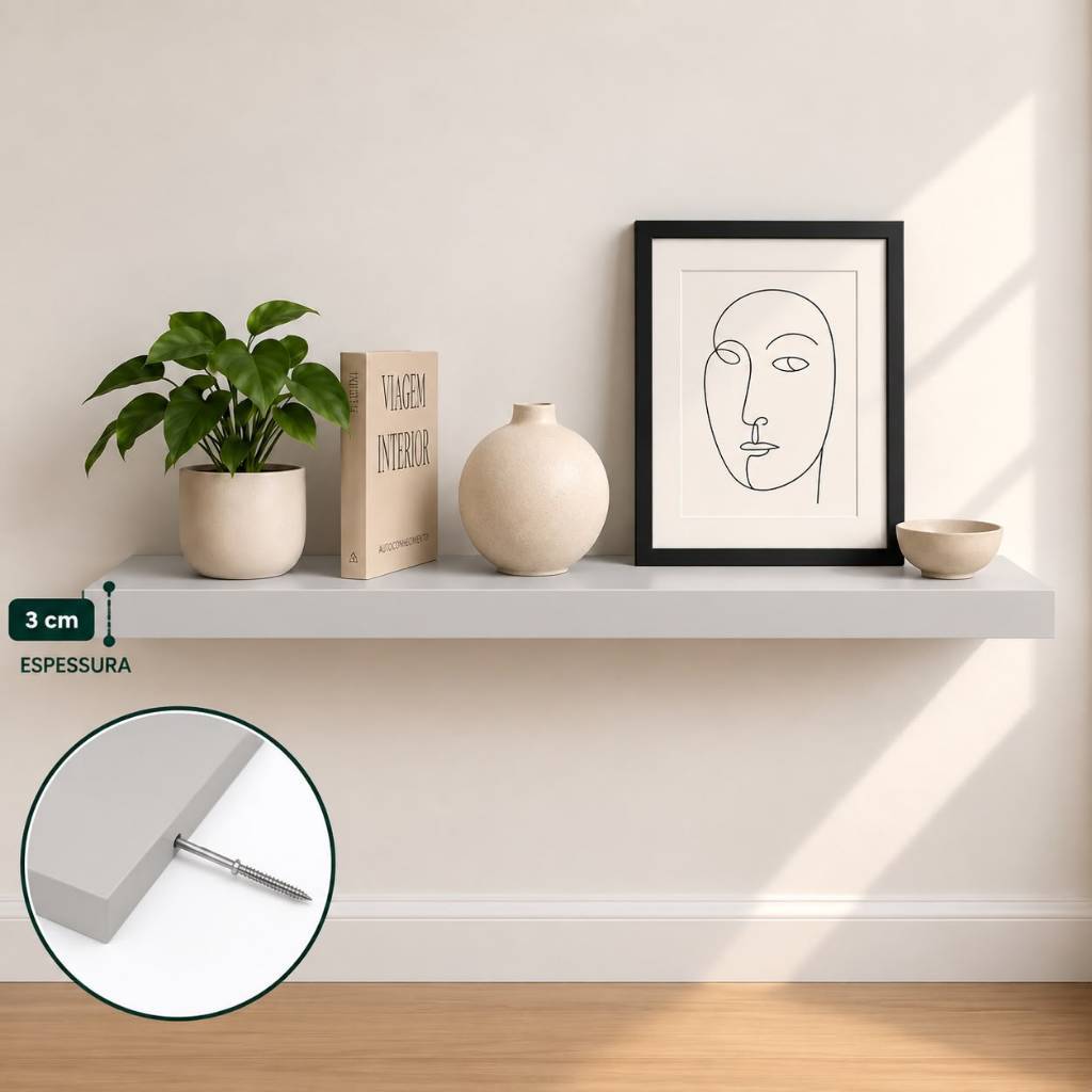 Prateleira Cinza 120x20 Grossa 30mm Suporte Invisível MDF