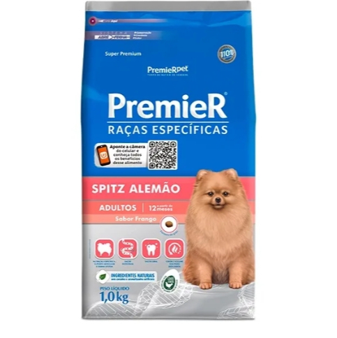 Ração Premier Pet Raças Específicas Cães Adultos Spitz Alemão Sabor Frango - 1Kg
