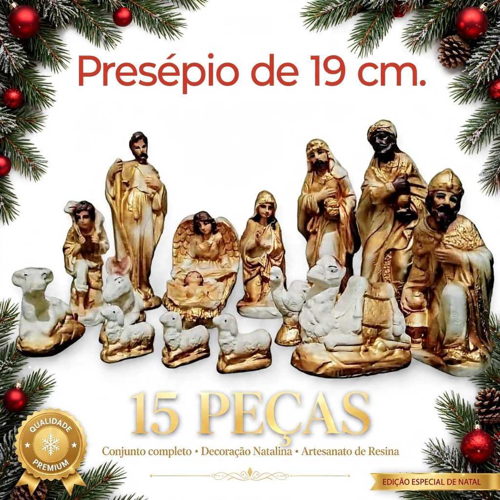 Presépio de Natal Completo Gesso 15 peças 19CM