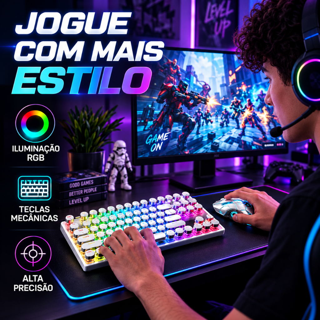 KIT Teclado 100% mecânico Punk Esports Led+ mouse para jogos Um item obrigatório para os jogadores -H7