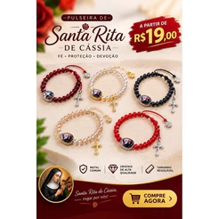 Pulseira Santa Rita de Cassia Cristal com Metal Zamak Banho Ouro ou Niquel Católico Religioso