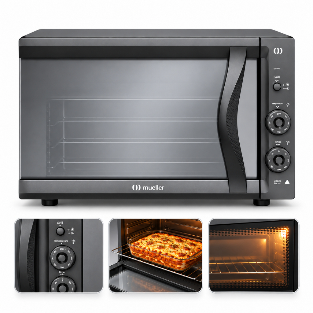 Forno Elétrico de Bancada Mueller 50 Litros Cinza Espelhado com Grill e Timer